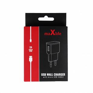 Ładowarka Adapter MaxLife + Micro USB 1m 2000mA  - towar w magazynie, natychmiastowa wysyłka FV 23%, odbiór osobisty 0 zł